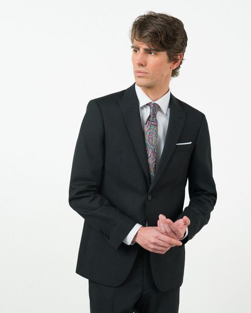Slim fit suit of elastic wool blend microstructure