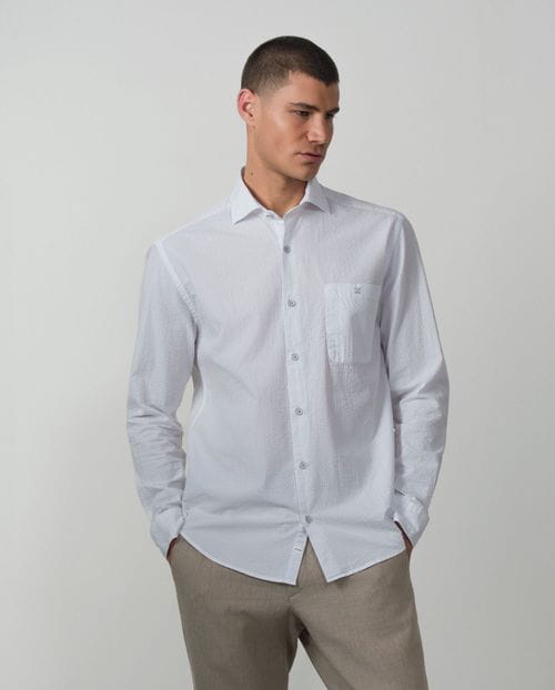 Sport relaxed fit shirt with embossed stripes and seersucker