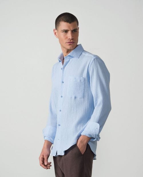 Sport relaxed fit shirt in cotton seersucker pinstripes