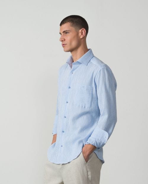 Sport relaxed fit shirt in two-toned striped cotton seersucker