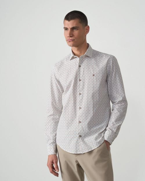 <p>Camisa <em>sport slim fit</em> de estampado de hojitas en algodón</p>
