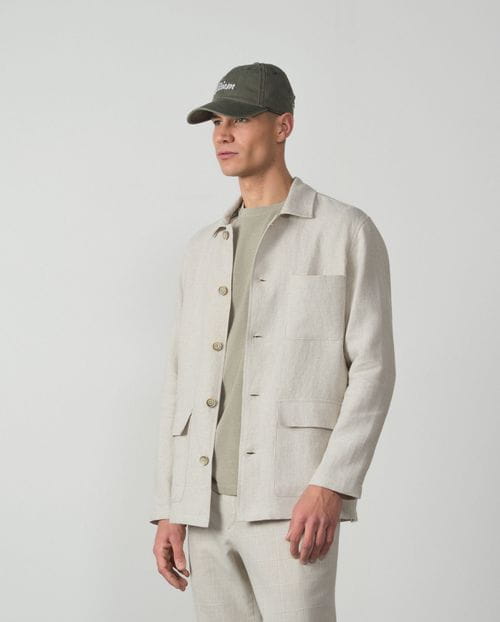 Sobrecamisa con bolsillos de plastón en lino liso