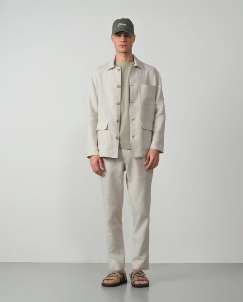 Sobrecamisa con bolsillos de plastón en lino liso