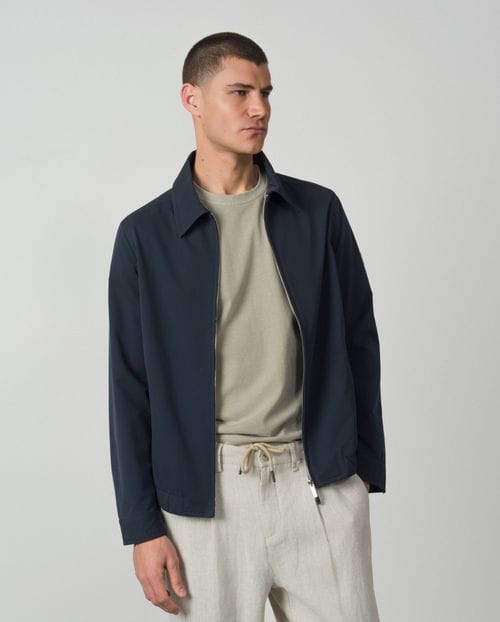 Zippered shirt jacket in elastic technical fabric