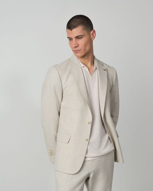 Regular fit unstructured blazer made from linen/cotton check