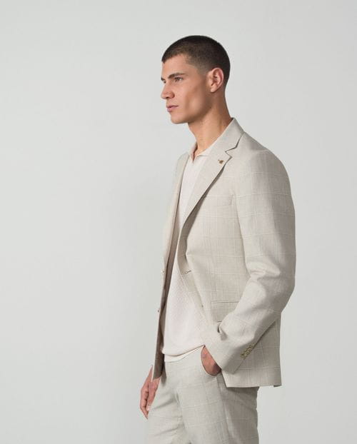 Regular fit unstructured blazer made from linen/cotton check