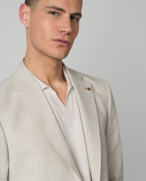 Regular fit unstructured blazer made from linen/cotton check