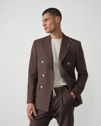 Slim fit double-breasted blazer from plain rustic wool-linen fabric
