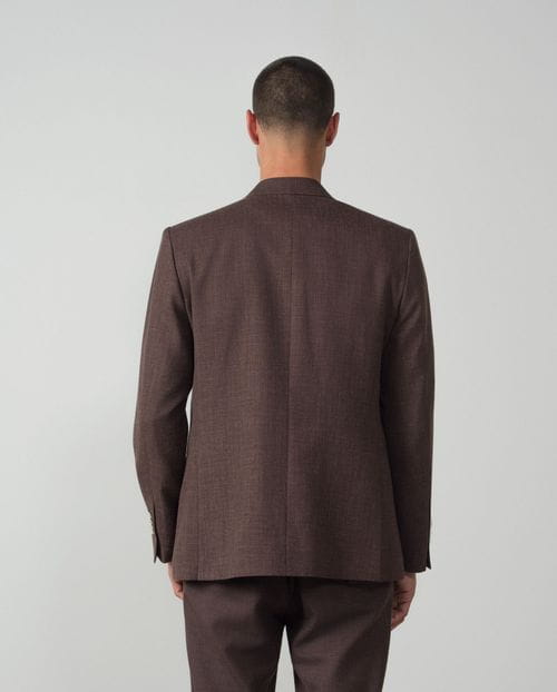 Slim fit double-breasted blazer from plain rustic wool-linen fabric