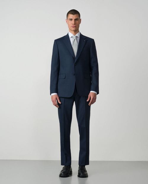 Regular fit suit of two-toned microstructured wool blend