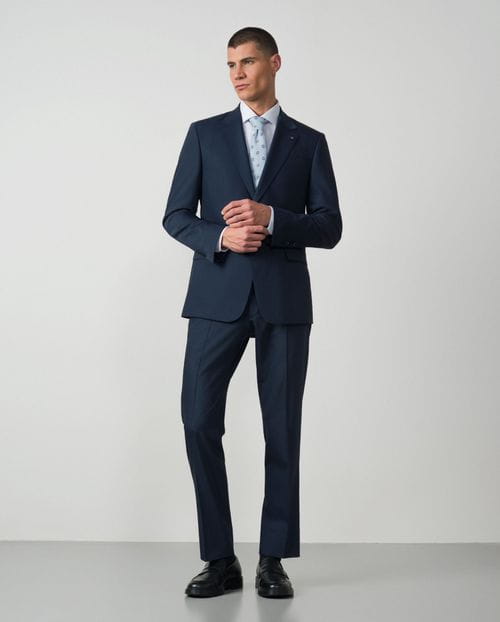 <p>Regular fit suit made of an elastic wool blend blurred check</p>