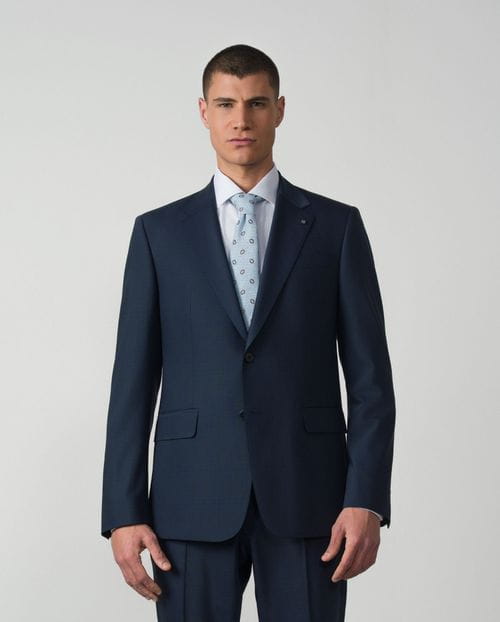 <p>Regular fit suit made of an elastic wool blend blurred check</p>