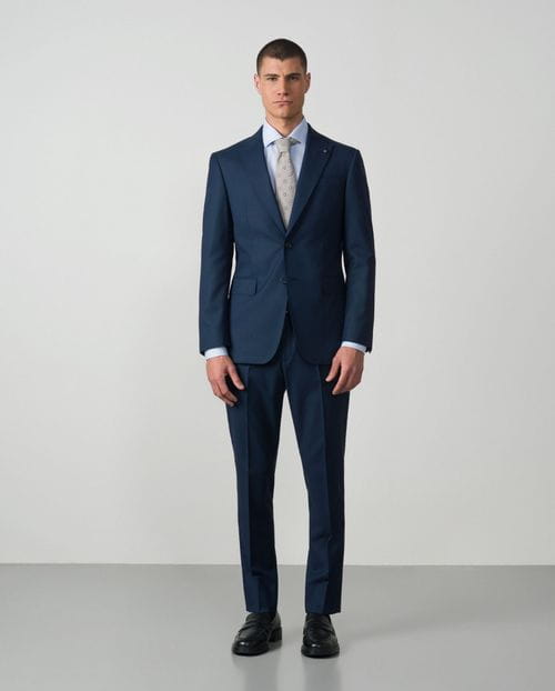 Slim fit suit from elastic micropattern wool blend