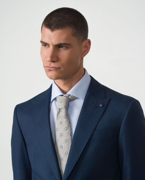 Slim fit suit from elastic micropattern wool blend