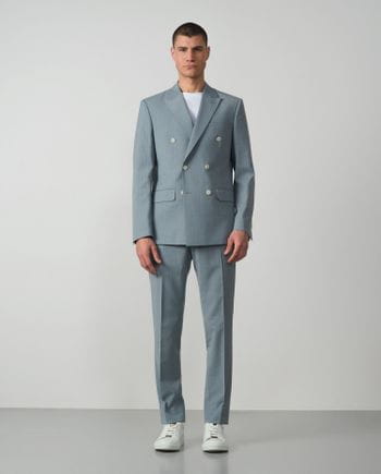 Traje cruzado slim fit en raya diplomática de lana mezcla elástica