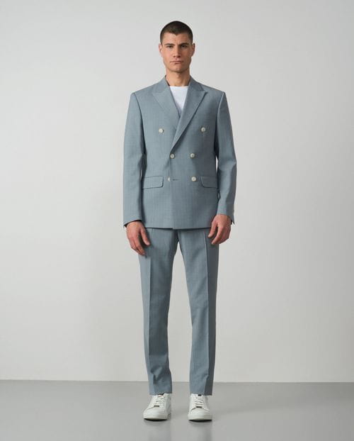 <p>Traje cruzado <em>slim fit</em> en raya diplomática de lana mezcla elástica</p>
