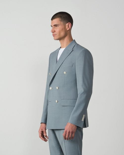 <p>Traje cruzado <em>slim fit</em> en raya diplomática de lana mezcla elástica</p>