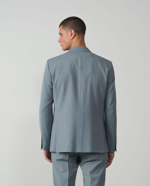 <p>Traje cruzado <em>slim fit</em> en raya diplomática de lana mezcla elástica</p>