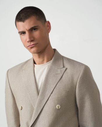 Crossed slim fit suit from linen-cotton stripes