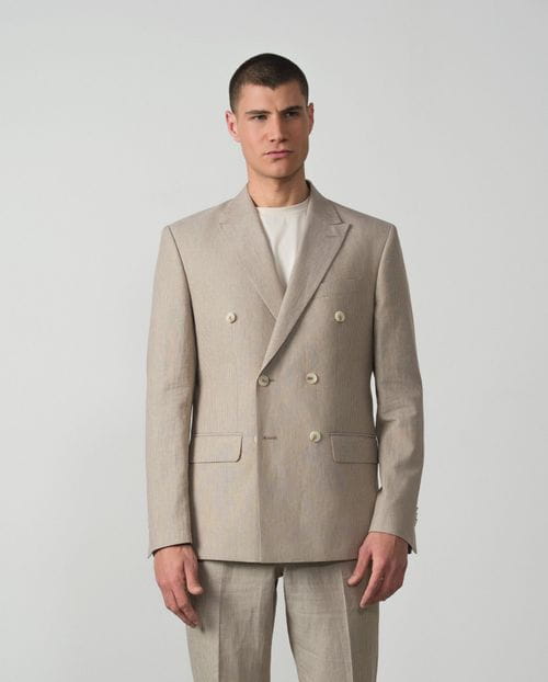 Crossed slim fit suit from linen-cotton stripes