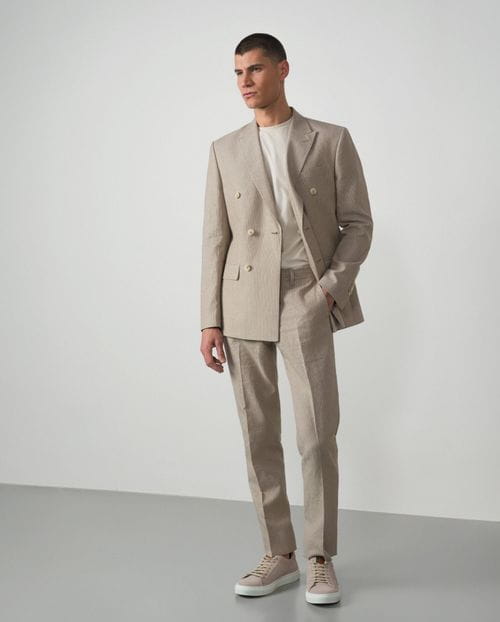 Crossed slim fit suit from linen-cotton stripes