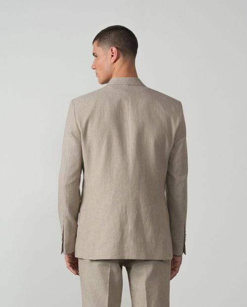 <p>Traje cruzado<em> slim fit</em> de rayas finas en lino-algodón</p>