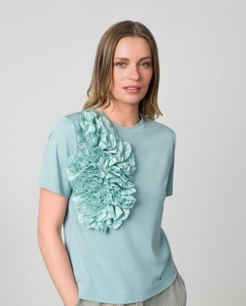 Viscose jersey T-shirt with cotton poplin applique