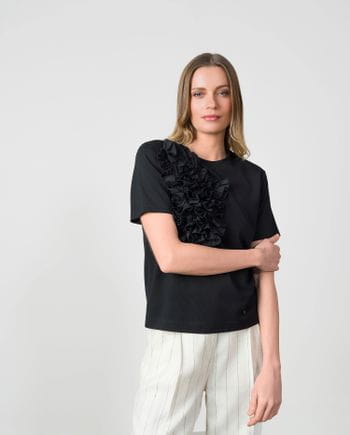 Viscose jersey T-shirt with cotton poplin applique