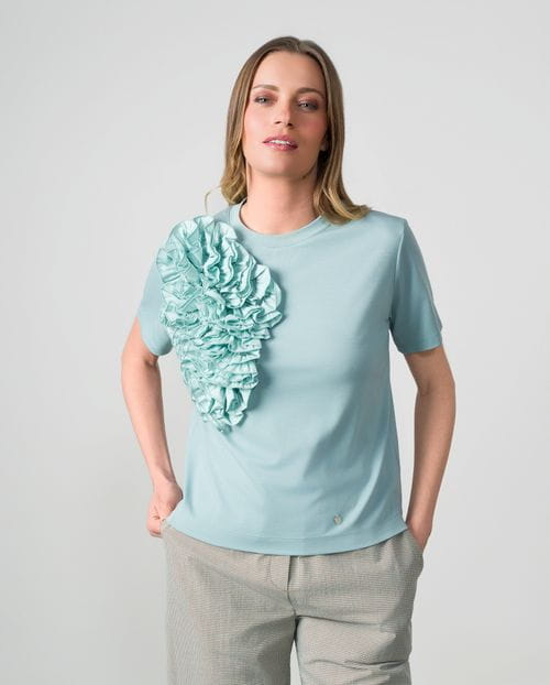 Camiseta de punto de viscosa con aplicación en popelín de algodón