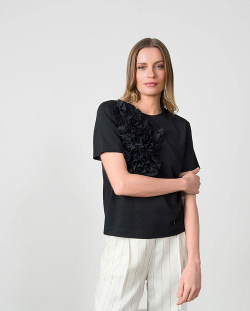 Viscose jersey T-shirt with cotton poplin applique