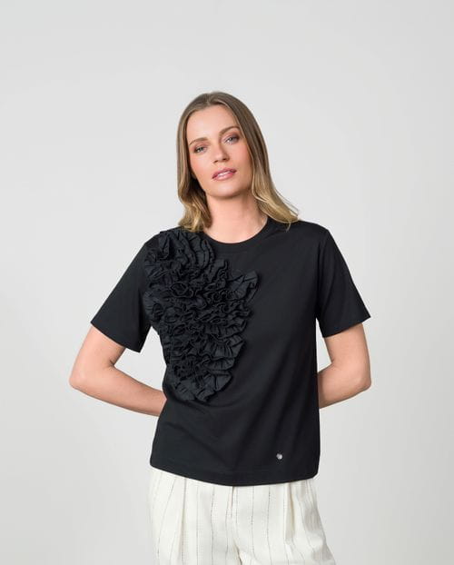 Viscose jersey T-shirt with cotton poplin applique