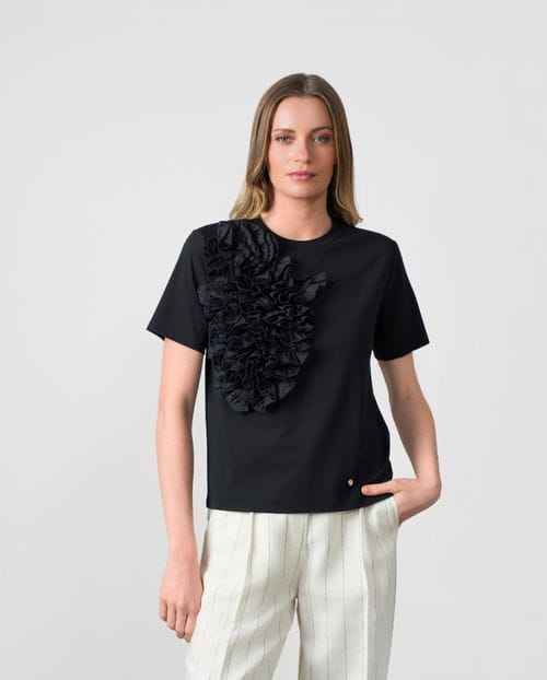 Viscose jersey T-shirt with cotton poplin applique