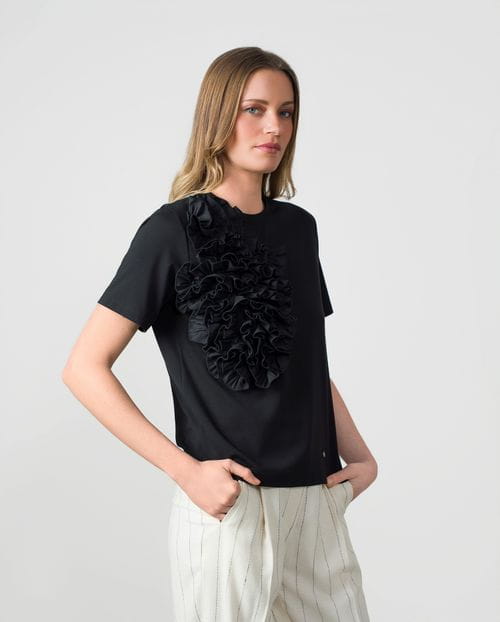 Viscose jersey T-shirt with cotton poplin applique