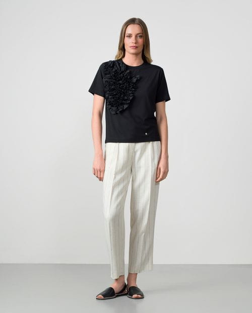 Viscose jersey T-shirt with cotton poplin applique