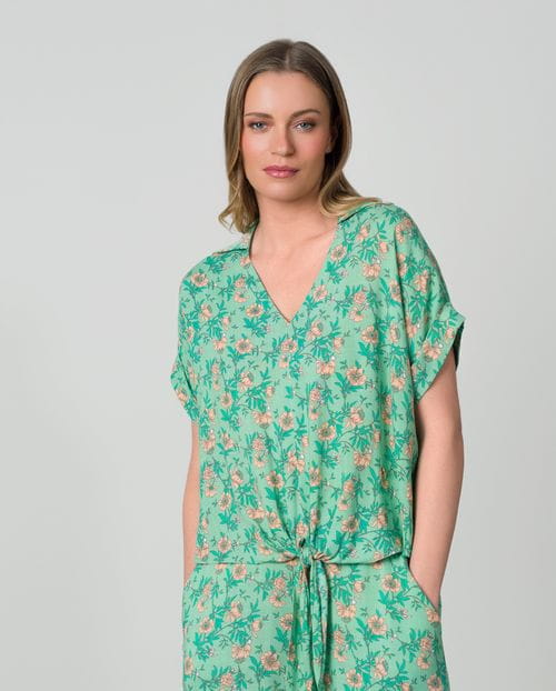 Knotted top in printed rustic viscose