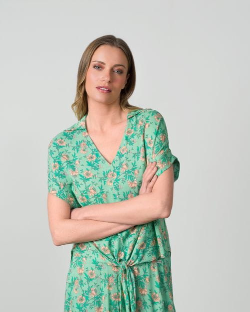 Knotted top in printed rustic viscose