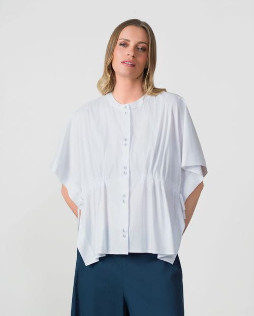 Loose-fit poplin blouse with gathered waist