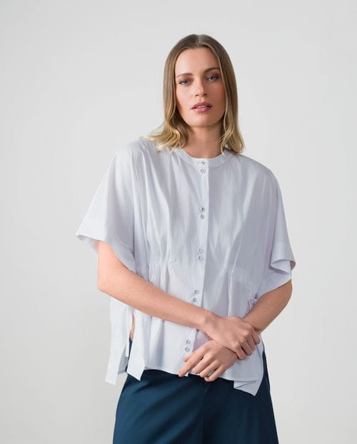 Loose-fit poplin blouse with gathered waist