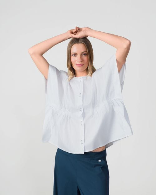 Loose-fit poplin blouse with gathered waist
