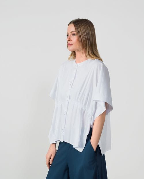Loose-fit poplin blouse with gathered waist