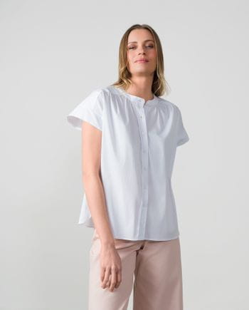 Blusa suelta de cuello redondo en popelín de algodón
