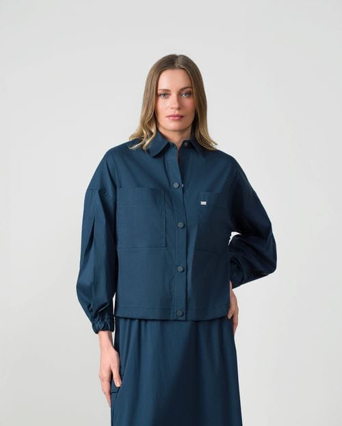 Overshirt in cotton poplin with rubberized snaps