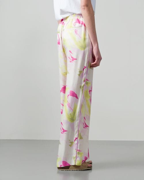 Wide-leg trousers with elasticated waistband in watercolour print