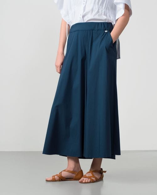 Pantalón ancho de cintura elástica en popelín de algodón