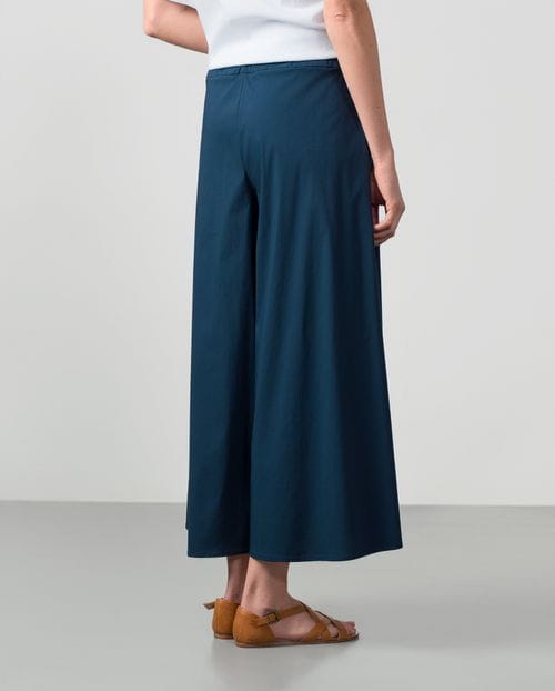 Pantalón ancho de cintura elástica en popelín de algodón