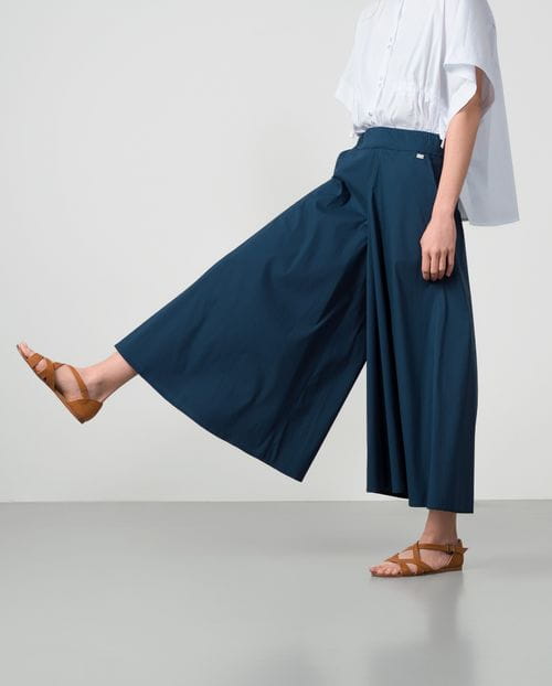 Pantalón ancho de cintura elástica en popelín de algodón