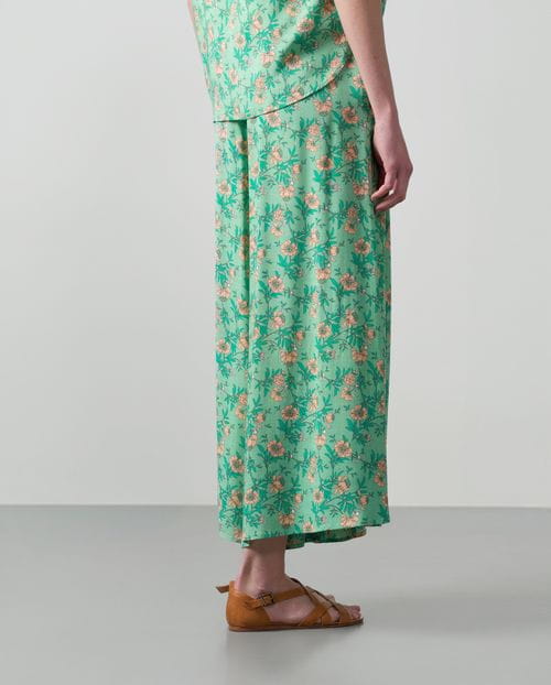 Pantalón ancho de cintura elástica en viscosa rústica estampada