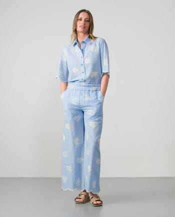 Embroidered trousers with elastic waistband