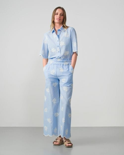 Embroidered trousers with elastic waistband