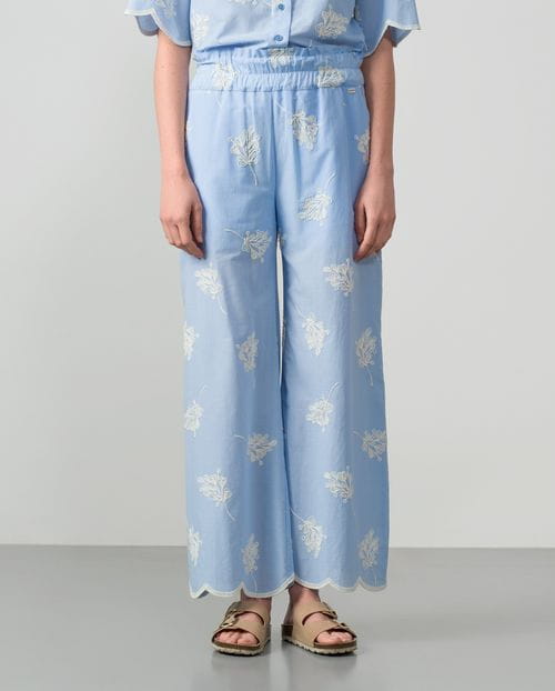 Embroidered trousers with elastic waistband